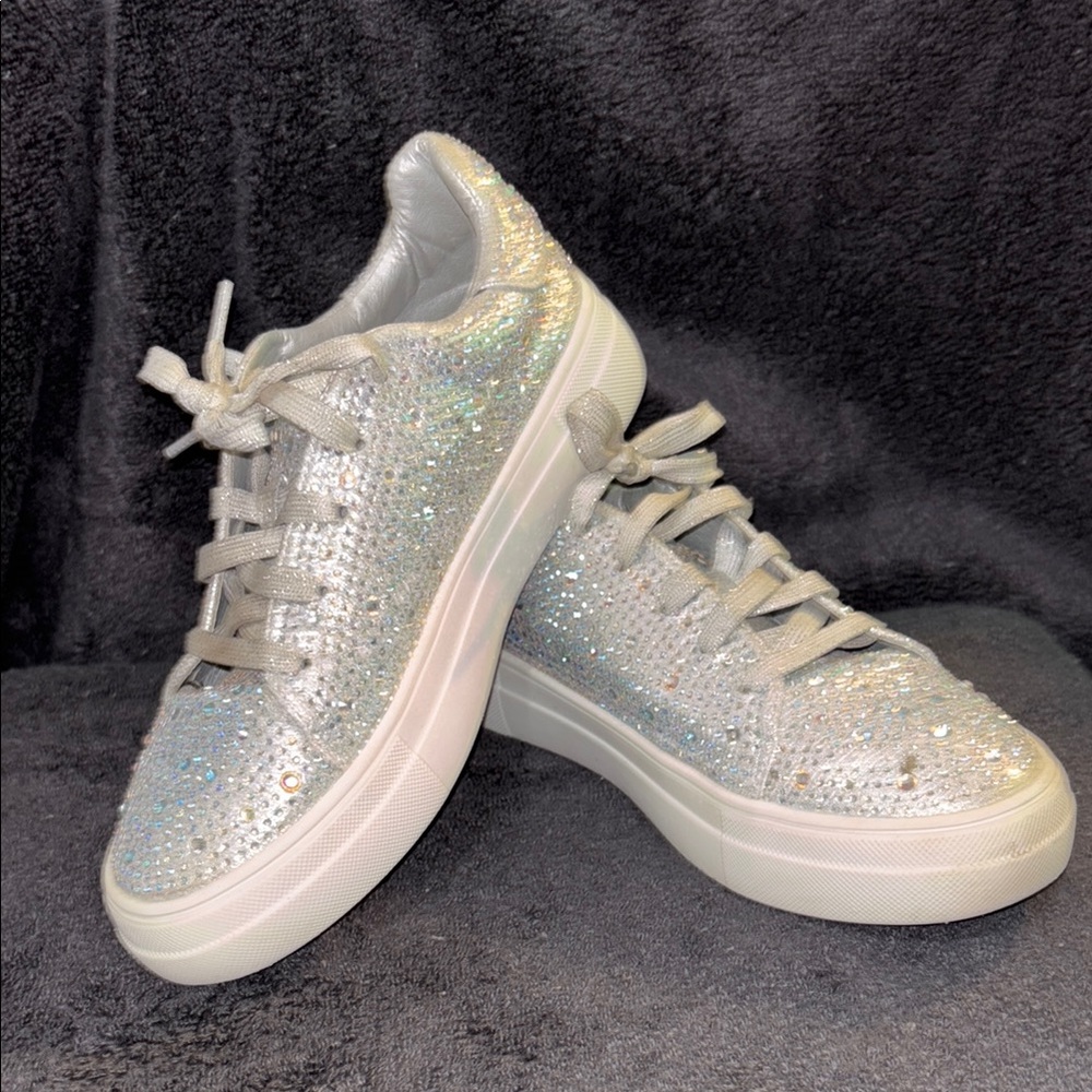 Link Silver Sneakers with AB Transparent Rhinestones